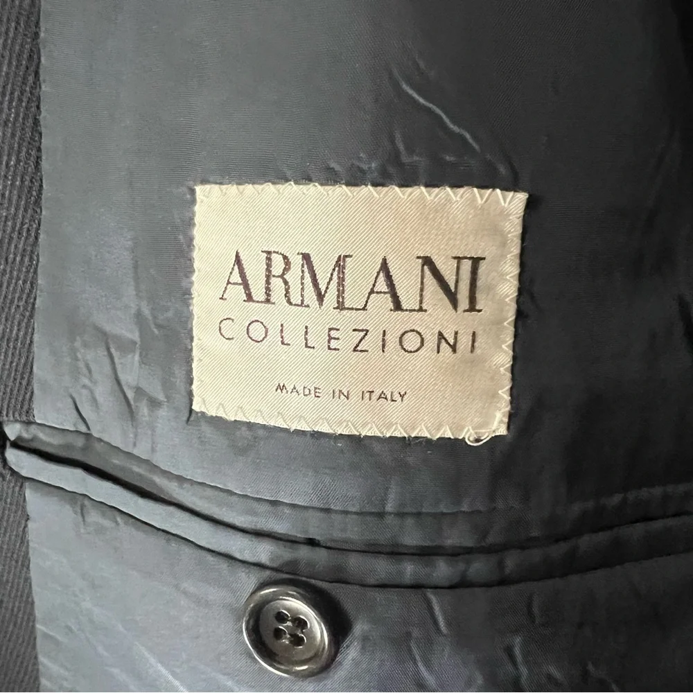 ARMANI COLLEZIONI Navy Blue Blazer Textured Suit Jacket 42R Wool Italy Made Coat